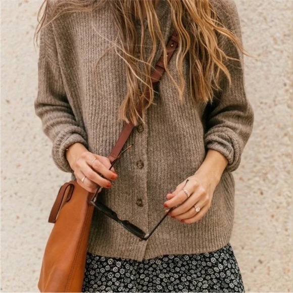 Madewell Bellaire Alpaca Blend Cardigan Tan Sweater M - Picture 1 of 8